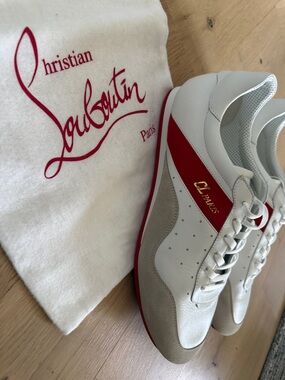 Christian Louboutin White, Red & Beige Low-Top Sneakers